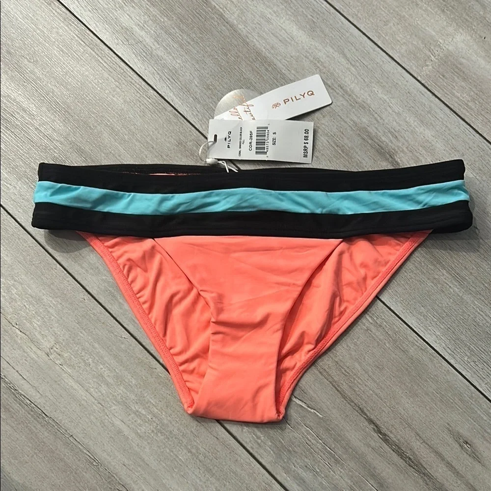 PILYQ Banded color block full back bikini swim bottom size small